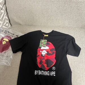 BAPE Black T-Shirt with Red Camo Logo